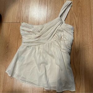 Bebe Mulberry Silk One Shoulder Strap Cream Ivory Bridal Romantic Flowy Blouse
